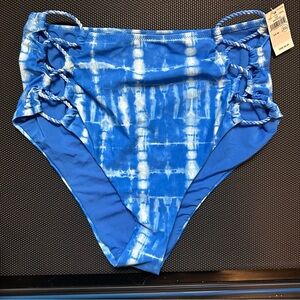 NWT Aerie Blue Tie-Dye Strappy Bikini Bottom
